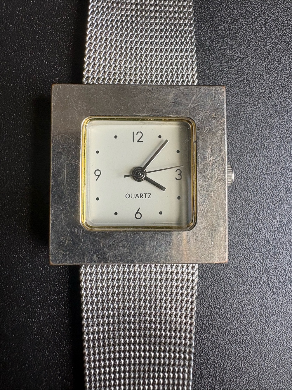 Square Silver Mesh Quartz Watch - Silver Dial - Picture 3 of 6